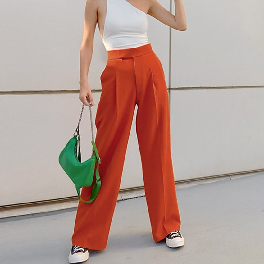 Summer New French Fashion Casual Trousers Orange Loose Suit Pants High Waist Pants Women's Wide Leg Pants