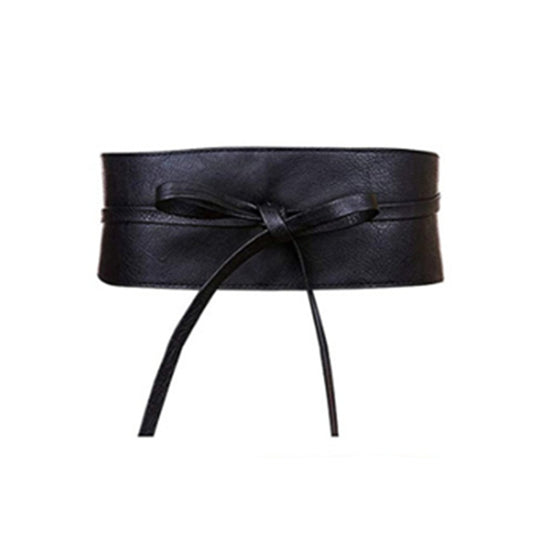 Women Bowknot Faux Leather Wrap Around Obi Style Cinch Waistband Black Cummerbund Brown Women Belt