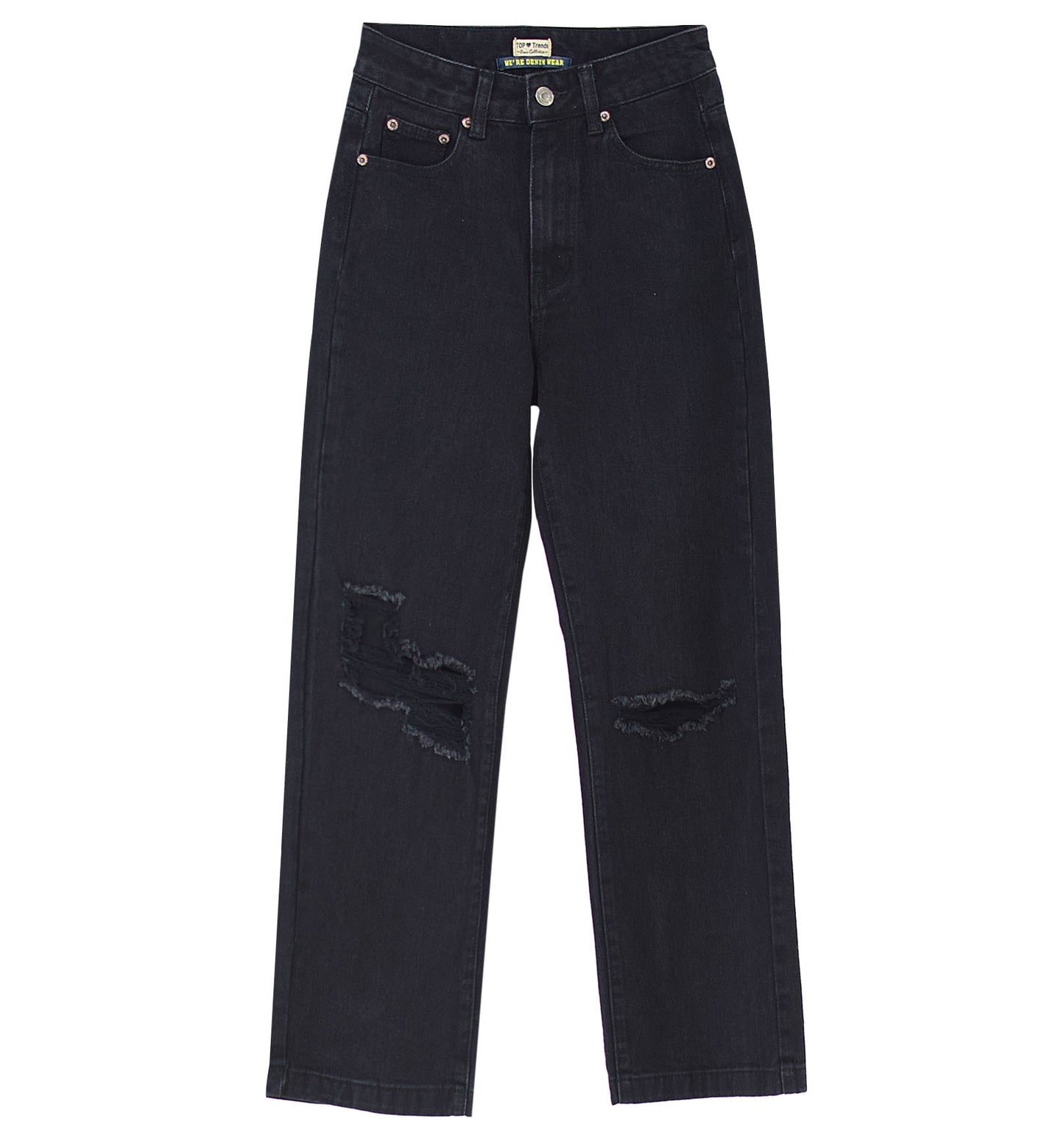 Women's High Waist Straight Cool Black Loose Denim Pants