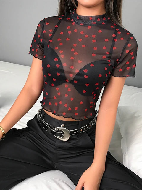 T Shirts Tops Women Transparent  See Through White Black Elastic Skinny Crop Tops Stretchy New