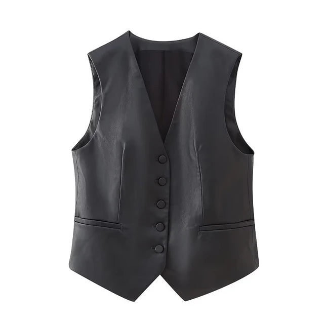 Vests for Women Faux Leathes Sleeveless Jacket Women Waistcoat Autumn Vest Woman Basic Button Women's Vest