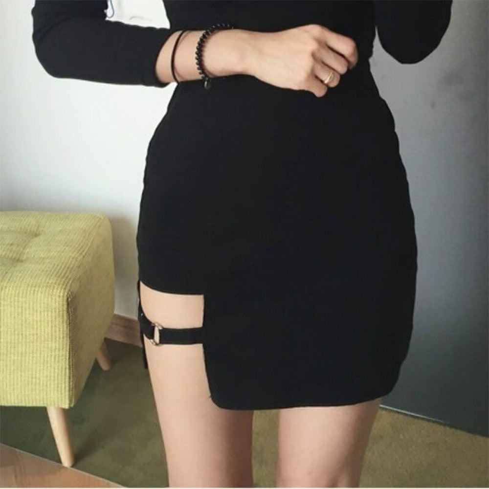 Sexy Ladies Asymmetrical Skirt High Waist Gothic Punk Dance Clubwear Short Mini Bodycon Skirts Black