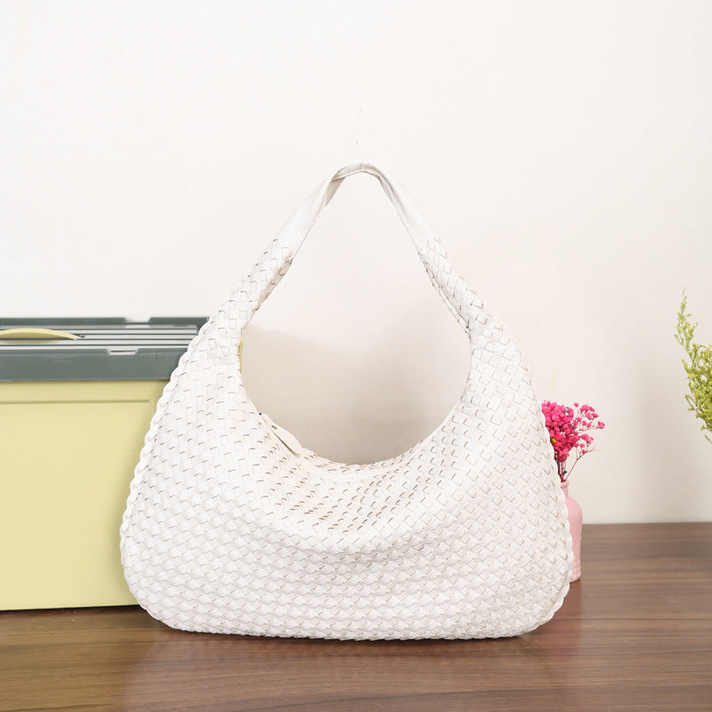 Women Large Leather Hobo Bag Handmade Woven Casual Female Handbag Big Capacity Patchwork Zipper Women Shoulder Bags