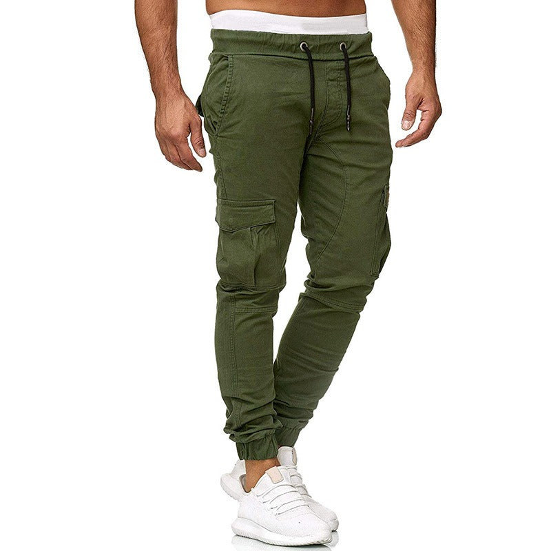 Casual pants men's multi pocket sports pants solid color running pants work pants