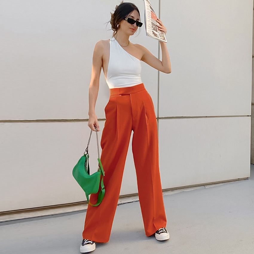 Summer New French Fashion Casual Trousers Orange Loose Suit Pants High Waist Pants Women's Wide Leg Pants