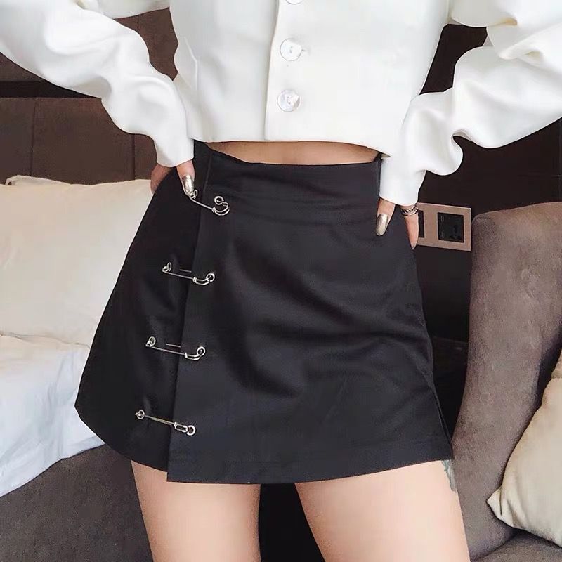 Streetwear Mini Skirt Women Side split brooch High Waist Side Zipper Short Skirt Sexy Female A-Line Slim Hip Camo Skirts