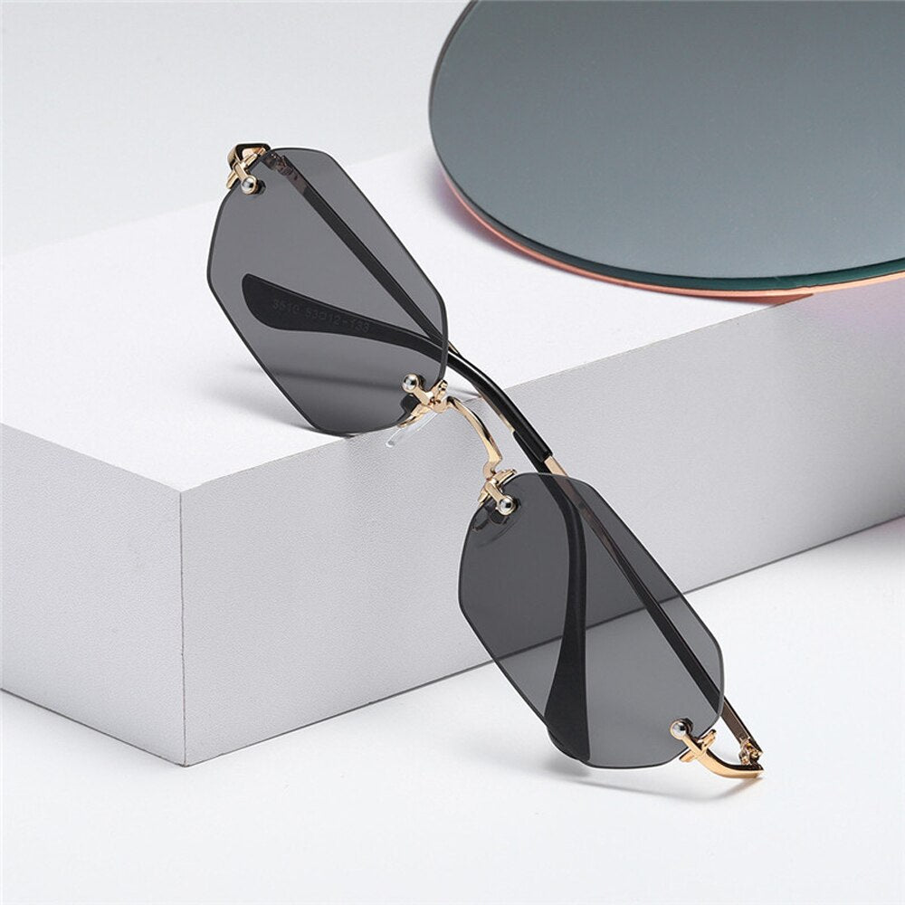 Peekaboo punk style rectangle sunglasses rimless man octagonal small frame metal glasses for women frameless uv400 dropshipping