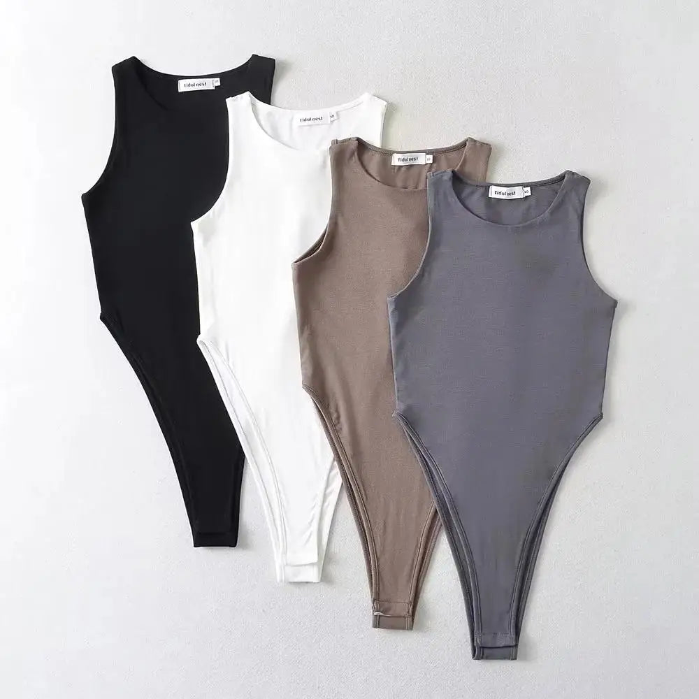 Summer O-neck Sleeveless Women Bodysuits Stretchable Slim 4 Colors Tops Jumpsuit