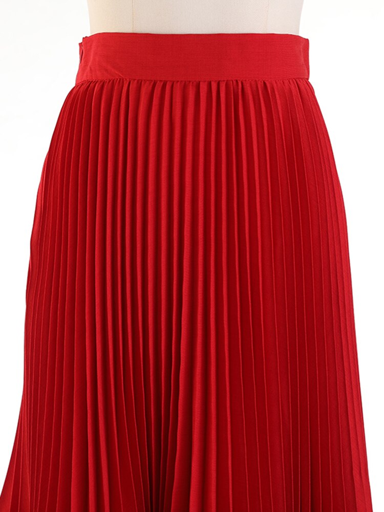 Red Ruched Skirt For Women High Waist A Line Irregular Hem Casual Designer Solid Midi Skirts Female Clothes Fashion