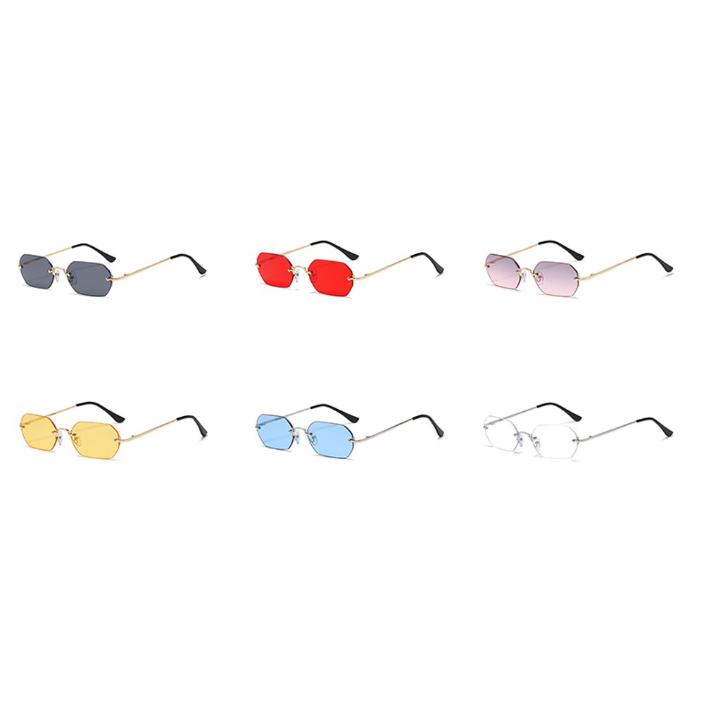 Peekaboo punk style rectangle sunglasses rimless man octagonal small frame metal glasses for women frameless uv400 dropshipping