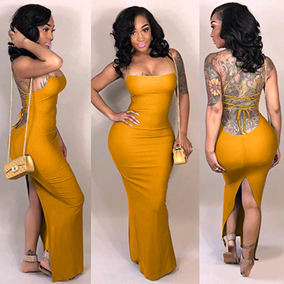 Sexy Club Long Maxi Dress Women Clothes Summer Elegant Backless Bandage Party Dresses Casual Bodycon Dress