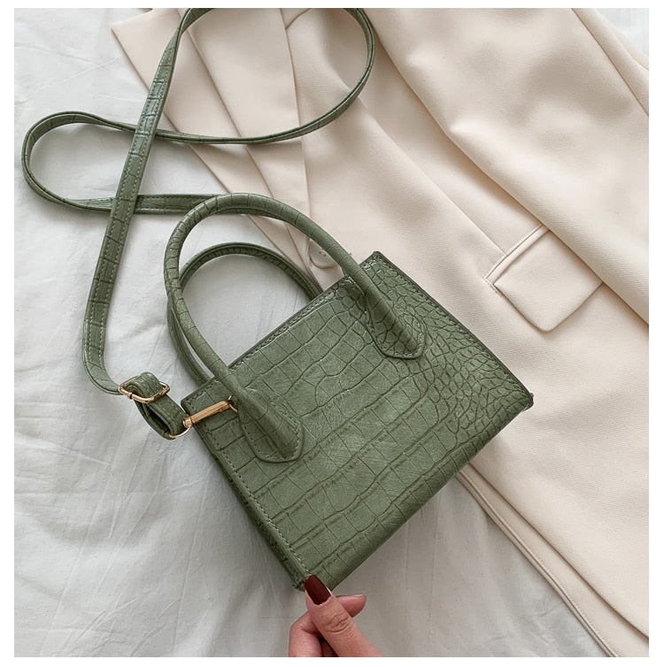 Small Crocodile Pattern Solid Color PU Leather Crossbody Bags For Women Summer Lady Shoulder Handbags Female Simple Totes