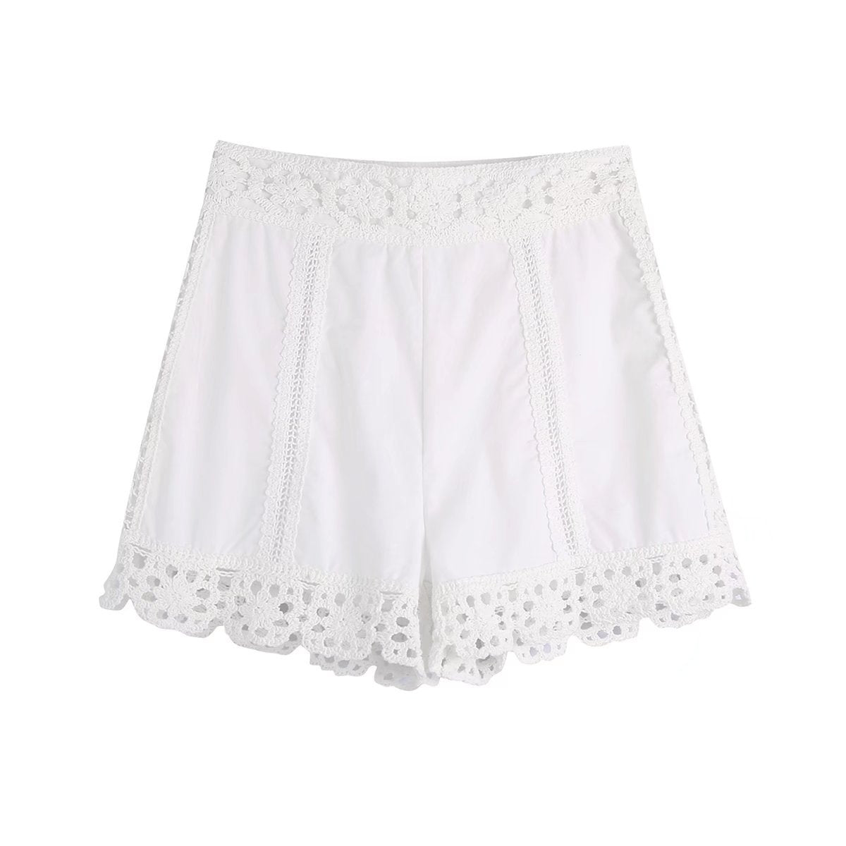 Summer New Fashion Fresh Elastic High Waist Thin White Crochet Shorts Women