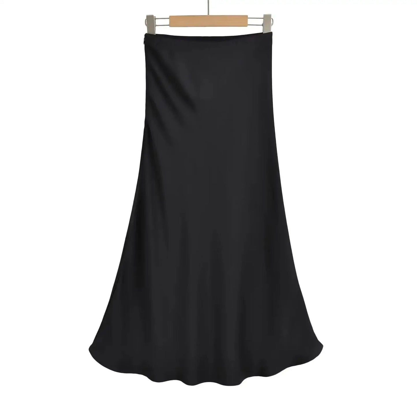 Women Elegant Satin Midi Skirts Slim Black Blue Skirt