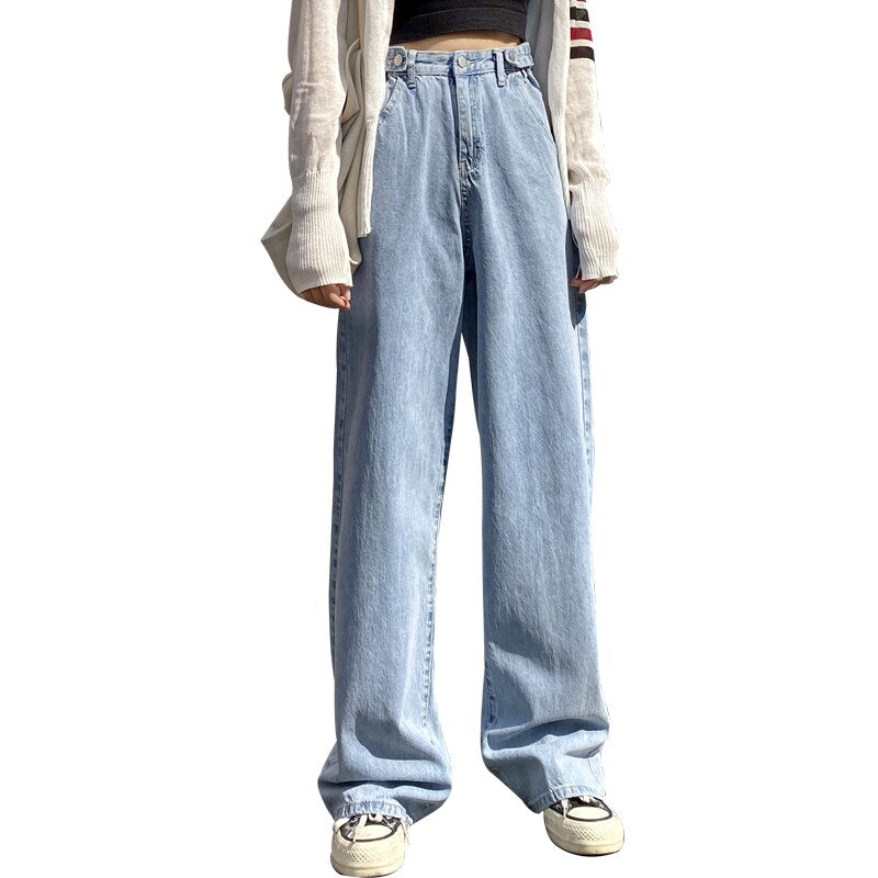 Woman Jeans High Waist Clothes Wide Leg Denim Clothing Blue Streetwear Vintage Quality 2020 Fashion Straight Pants