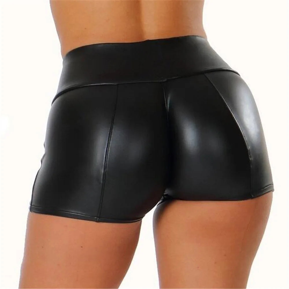 Sexy Nightclub Leather Shorts Women High Waist Stretch Push Up Black Short Leather Pants Sports Fitness Female Sexy Slim Shorts