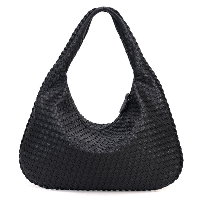 Women Large Leather Hobo Bag Handmade Woven Casual Female Handbag Big Capacity Patchwork Zipper Women Shoulder Bags