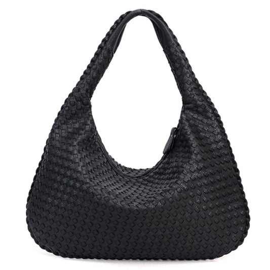 Women Large Leather Hobo Bag Handmade Woven Casual Female Handbag Big Capacity Patchwork Zipper Women Shoulder Bags