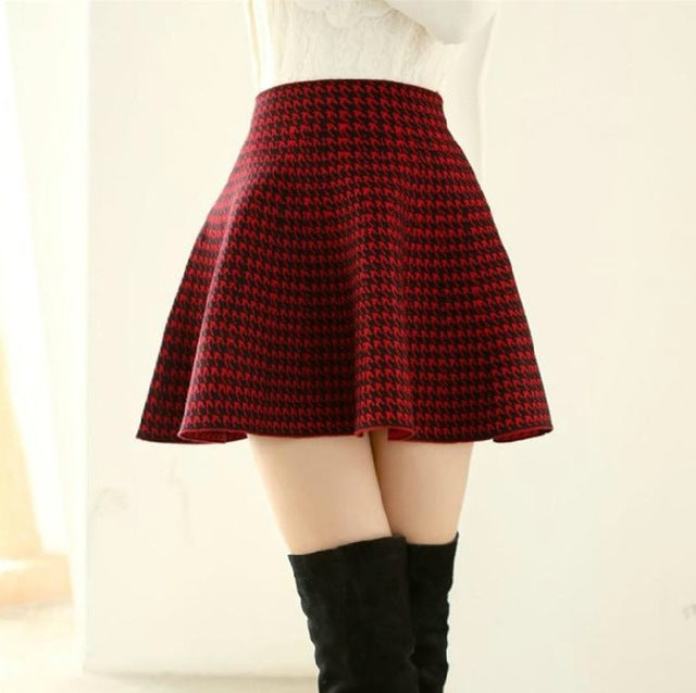 Spring Bubble Beauty All-match Houndstooth Skirt Umbrella Skirt Waist Skirt Body Backing