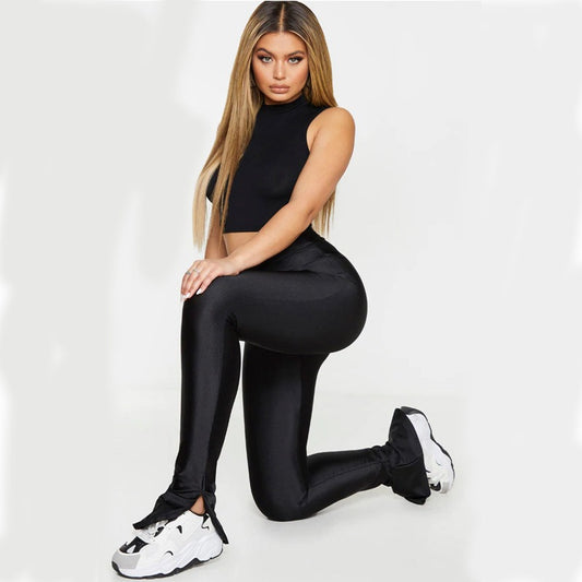 Yoga pants, elastic sports running high waisted tight black cropped pants