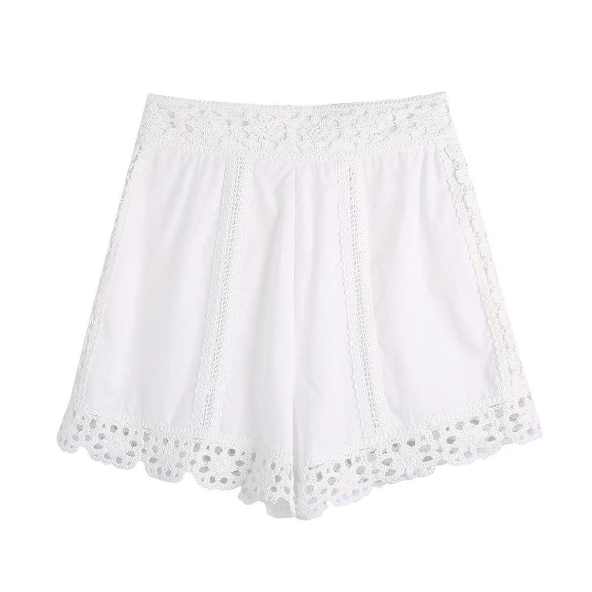 Summer New Fashion Fresh Elastic High Waist Thin White Crochet Shorts Women