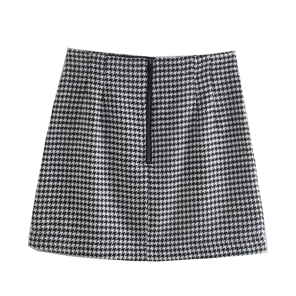 Winter New Product European and American Women's Street Fashion Thousand Bird Grid Mini Skirt