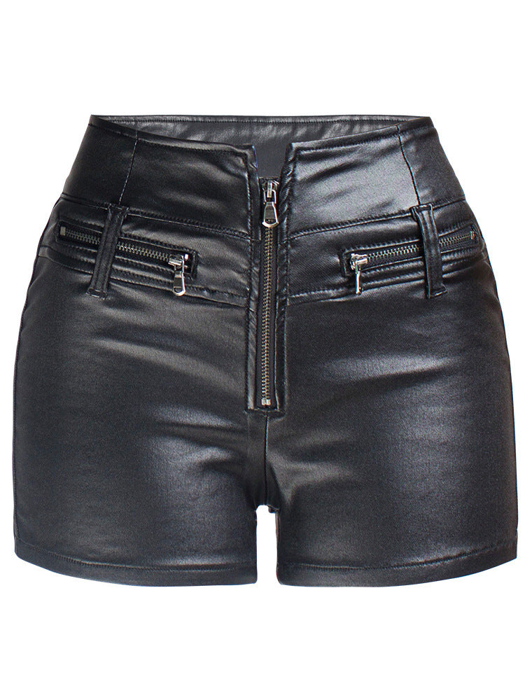 Leather Shorts High Waist Elastic Slim Fit Hip Lift Motorcycle PU Pants Women's Pants