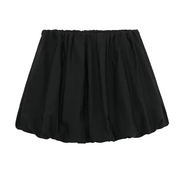 Women's Fashion Mini Lantern Skirts A-Line Version Solid Black Skirts Elastic Mid-Waist A-Line Skirt Casual Shorts