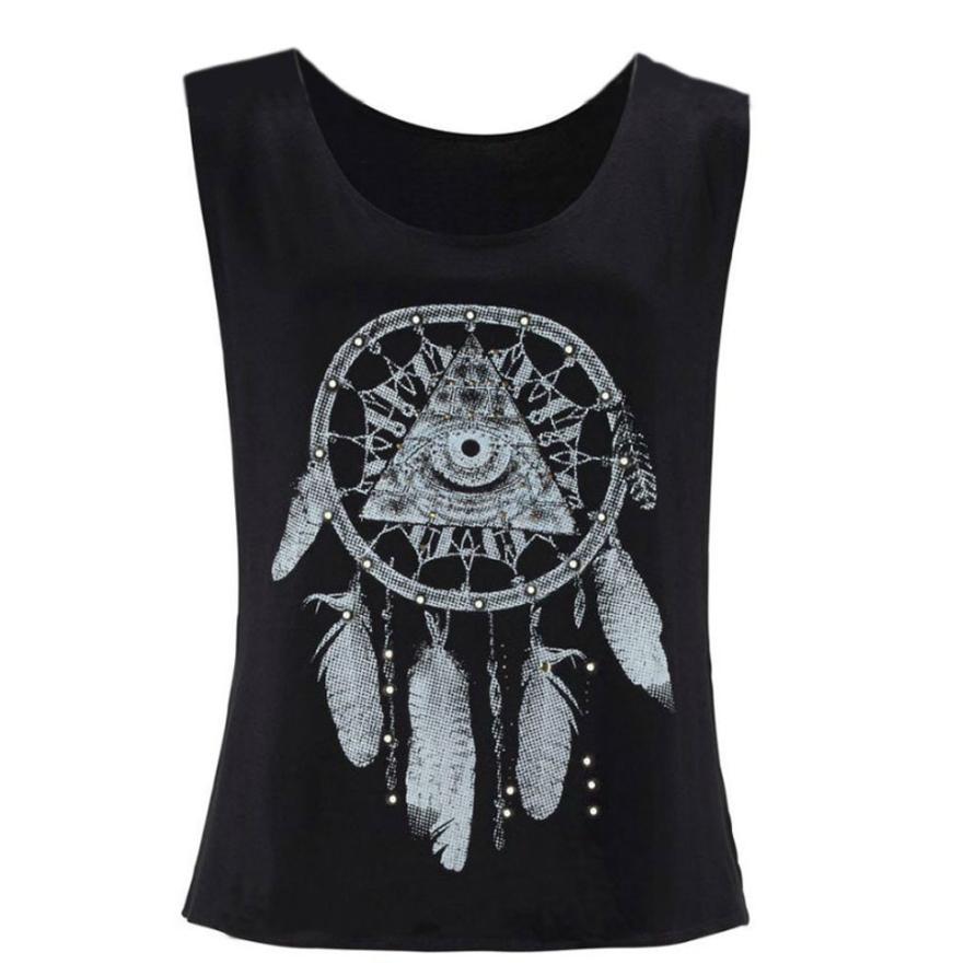 Sexy Women Tank Tops Short Vest Dreamcatcher Printed Sleeveless Summer New Black O-Neck Crop Top Casual Cool Girl Hip Hop Tees