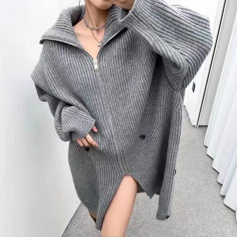 Sweater Dress Women  Fashion New Zipper Design Knitted Clothes Female