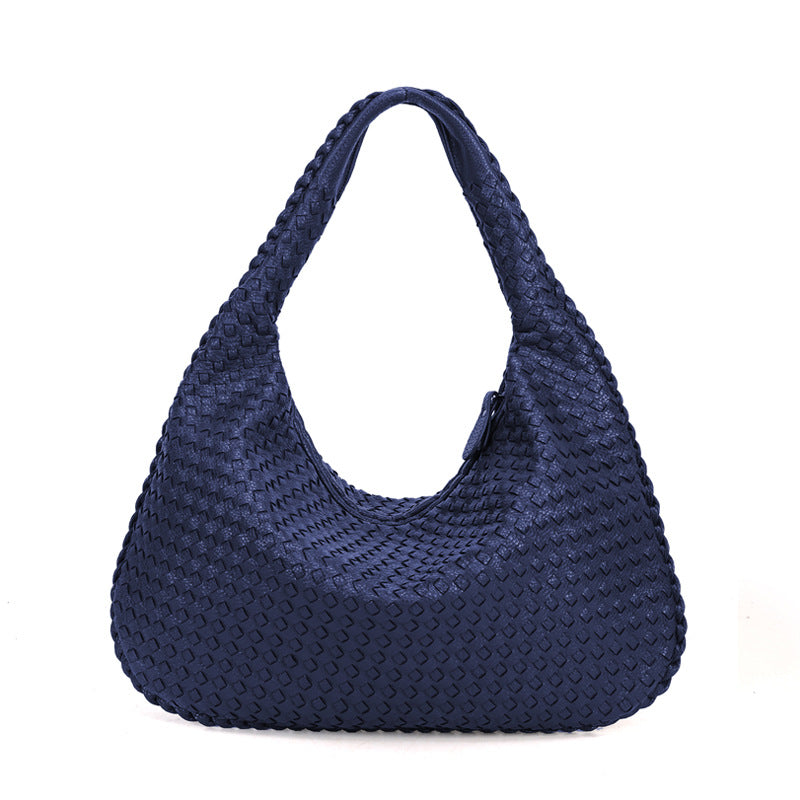 Women Large Leather Hobo Bag Handmade Woven Casual Female Handbag Big Capacity Patchwork Zipper Women Shoulder Bags