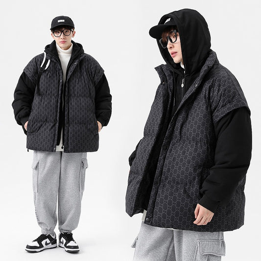 Fashion Hooded Men's Cotton Padded Clothes New Winter Thickened Warm Lovers' Outerwear Fake Two Down Cotton Padded Clothes