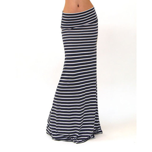 Summer Long Skirt Plus size Women Package Hip Skirts Sexy Striped Maxi Nightclub Party Skirts Slim Mermaid Skirts