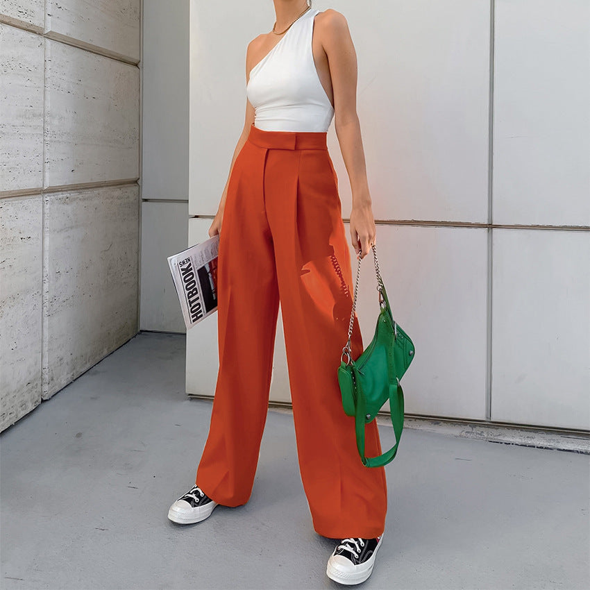 Summer New French Fashion Casual Trousers Orange Loose Suit Pants High Waist Pants Women's Wide Leg Pants