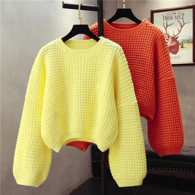 Women Sweater Long Sleeves Top New Autumn Winter Solid Pullover O-Neck Casual Knitwears Warm Loose Jumpers