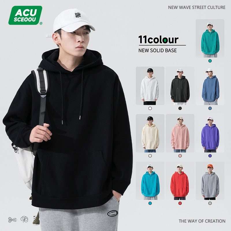 ACU Men's Hooded Sweatshirt Men Solid Color Fashion Ins Permutation Sports Top Clothes Loose Casual Hoodie Jacket