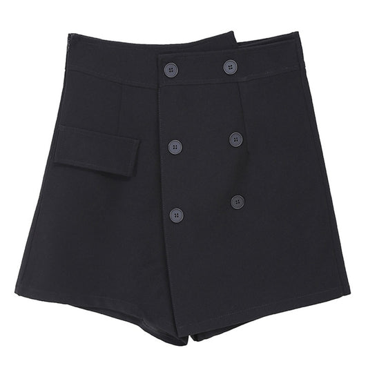 Women High Waist Irregular Double Breasted Wide Leg Shorts