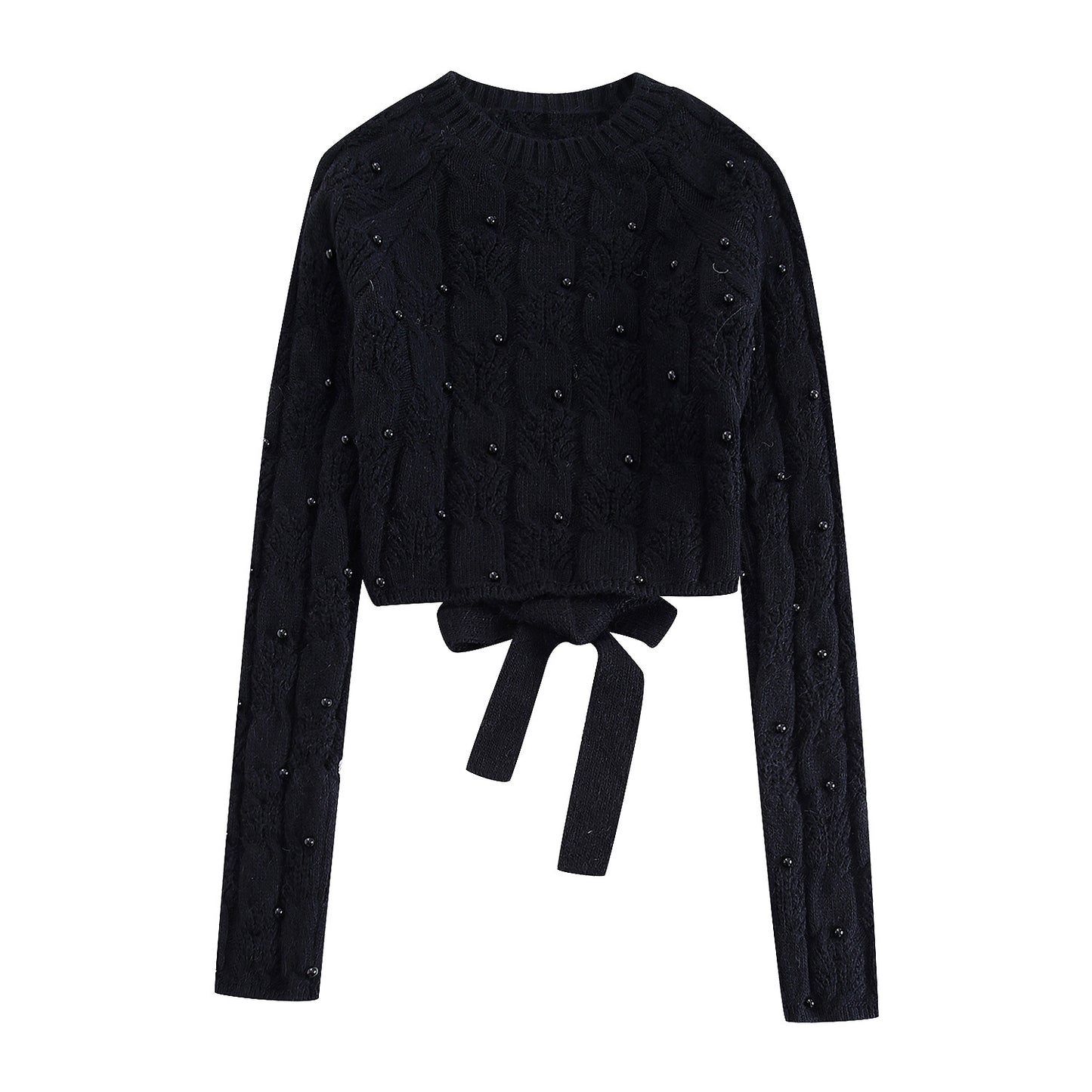 Chic Long Sleeve Knitted Sweater Lace up O-Neck Pullover Woman Vintage High Waist A-LINE Skirts