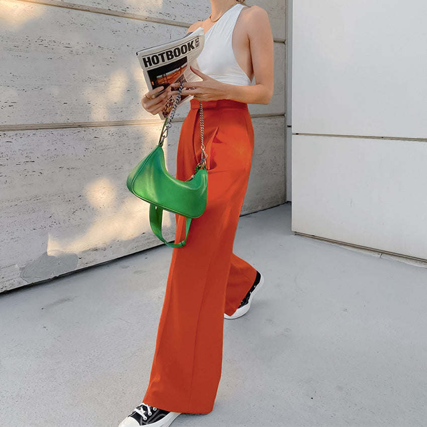 Summer New French Fashion Casual Trousers Orange Loose Suit Pants High Waist Pants Women's Wide Leg Pants