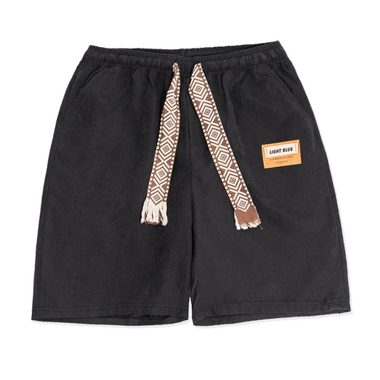 Retro shorts men's creative jacquard drawstring hip-hop straight leg pants