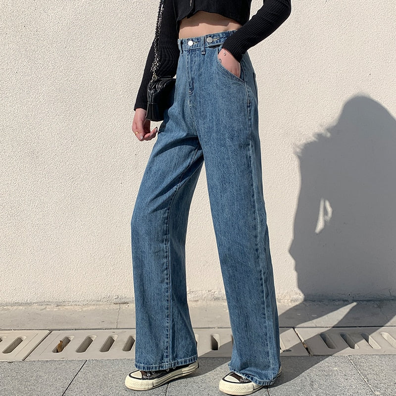 Woman Jeans High Waist Clothes Wide Leg Denim Clothing Blue Streetwear Vintage Quality 2020 Fashion Straight Pants