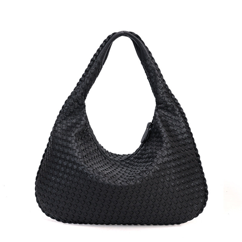 Women Large Leather Hobo Bag Handmade Woven Casual Female Handbag Big Capacity Patchwork Zipper Women Shoulder Bags