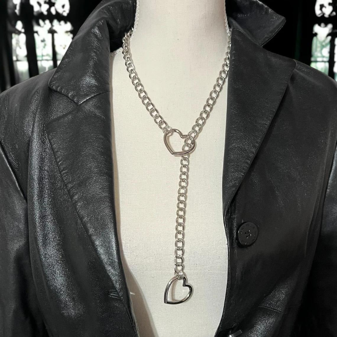 Retro punk metal chain necklace trendy hip-hop personality minimalist peach heart necklace 