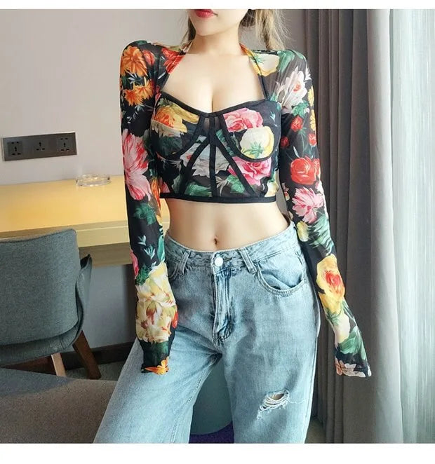 summer long sleeve sexy square collar tops blouses for women tops slim hip hop Gothic