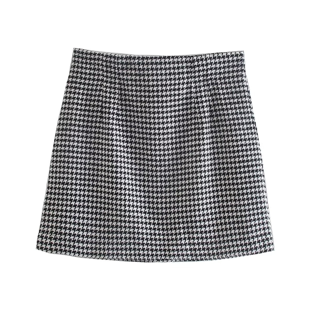 Winter New Product European and American Women's Street Fashion Thousand Bird Grid Mini Skirt