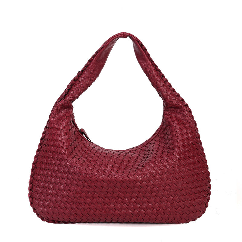 Women Large Leather Hobo Bag Handmade Woven Casual Female Handbag Big Capacity Patchwork Zipper Women Shoulder Bags