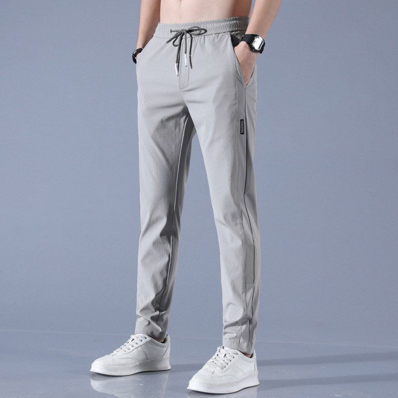 Casual Ice Silk Pants Men's Korean Version Large Fashion Trend Stretch Breathable Straight Leg Pants