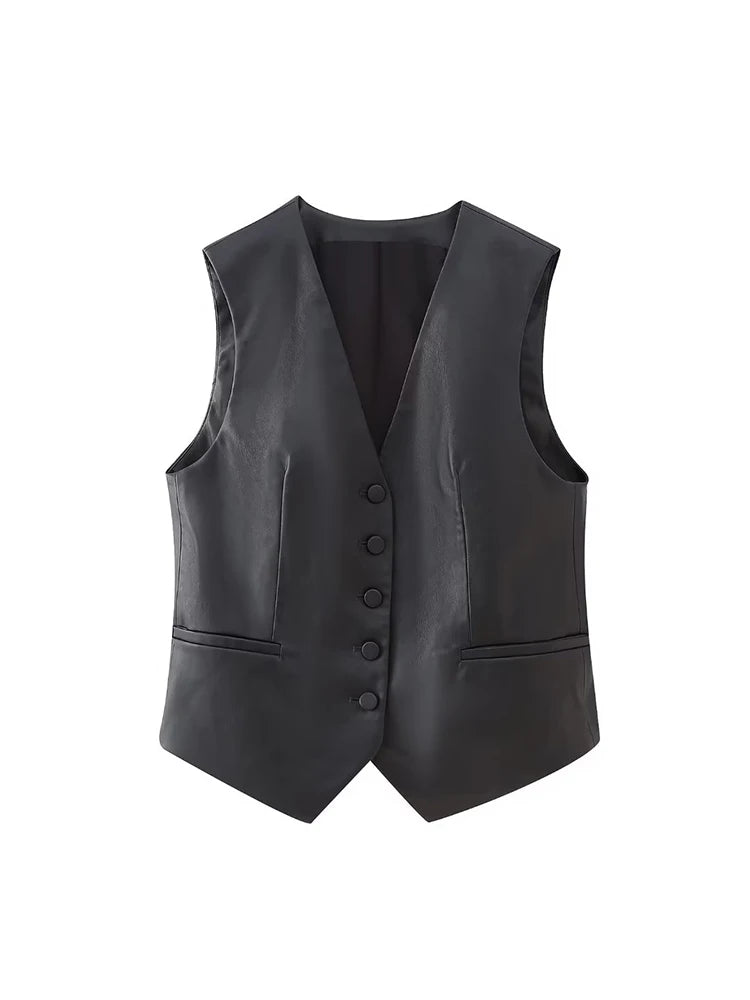 Vests for Women Faux Leathes Sleeveless Jacket Women Waistcoat Autumn Vest Woman Basic Button Women's Vest