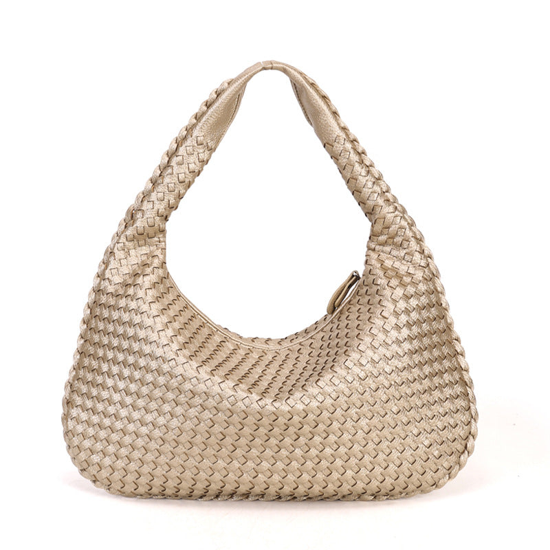 Women Large Leather Hobo Bag Handmade Woven Casual Female Handbag Big Capacity Patchwork Zipper Women Shoulder Bags