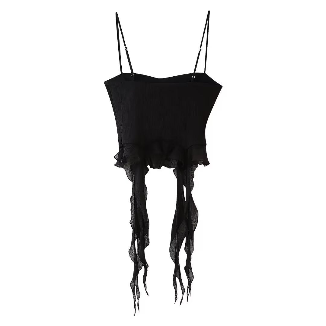 European and American summer new style low neck sleeveless raised black chiffon cotton suspender for women